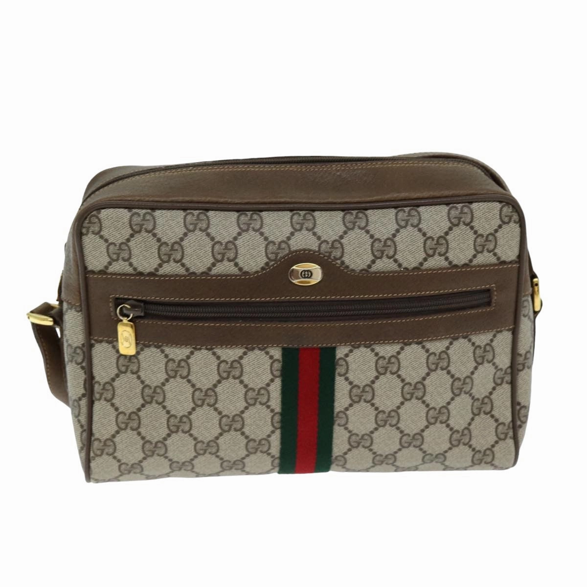 GUCCI GG Canvas Web Sherry Line Shoulder Bag PVC Leather Beige Red  13472