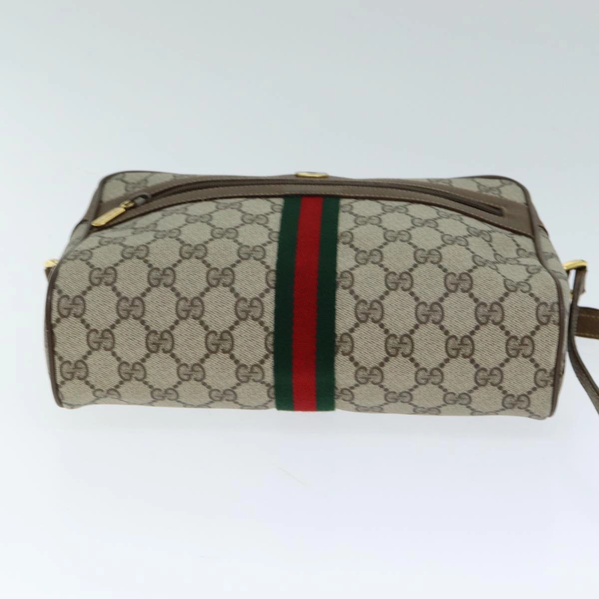 GUCCI GG Canvas Web Sherry Line Shoulder Bag PVC Leather Beige Red  13472