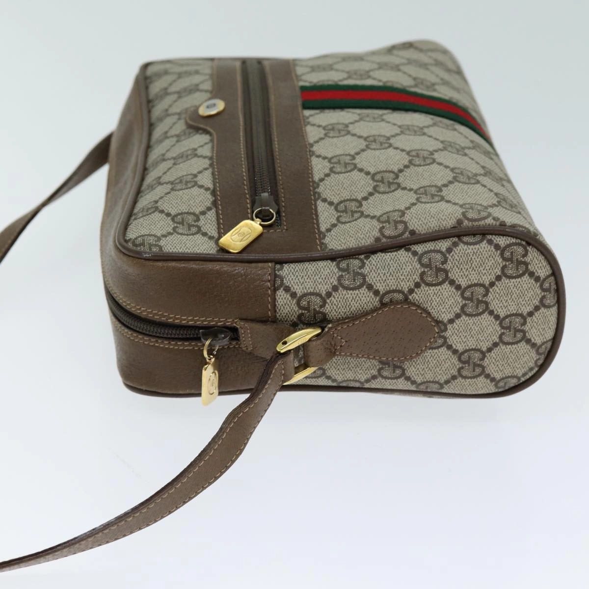 GUCCI GG Canvas Web Sherry Line Shoulder Bag PVC Leather Beige Red  13472