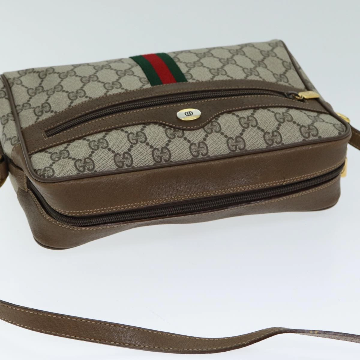 GUCCI GG Canvas Web Sherry Line Shoulder Bag PVC Leather Beige Red  13472