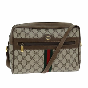 GUCCI GG Canvas Web Sherry Line Shoulder Bag PVC Leather Beige Red  13472