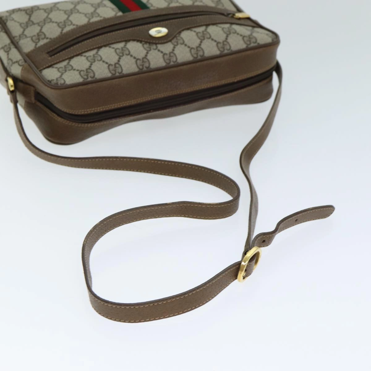 GUCCI GG Canvas Web Sherry Line Shoulder Bag PVC Leather Beige Red  13472