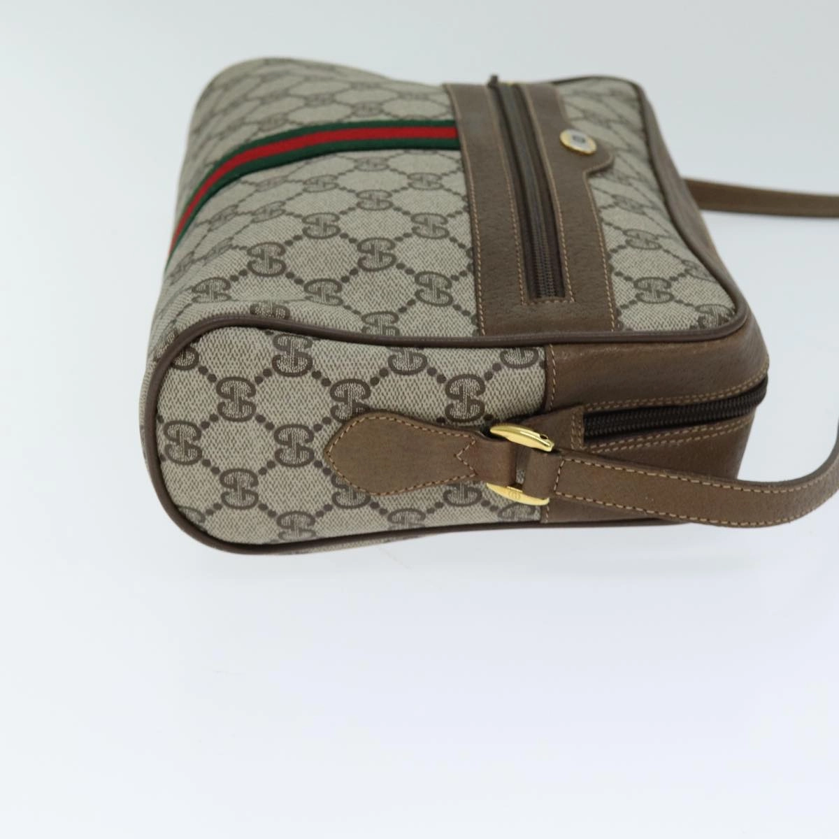 GUCCI GG Canvas Web Sherry Line Shoulder Bag PVC Leather Beige Red  13472