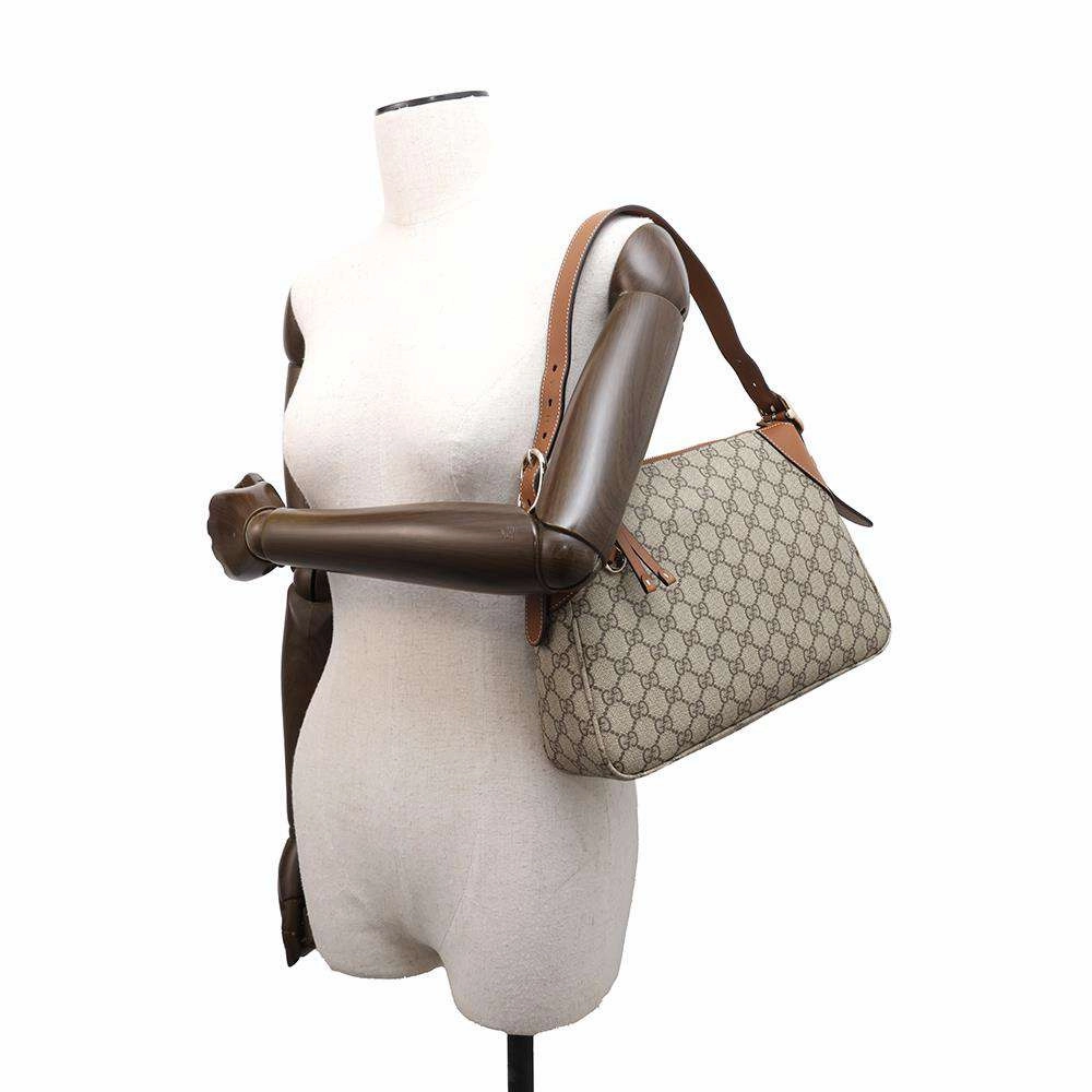 GUCCI GG Emblem Medium One Shoulder Bag Beige/Brown815216 PVC Leather