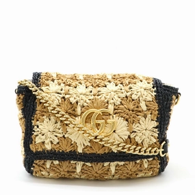 Gucci GG Marmont Raffia Leather Shoulder Bag