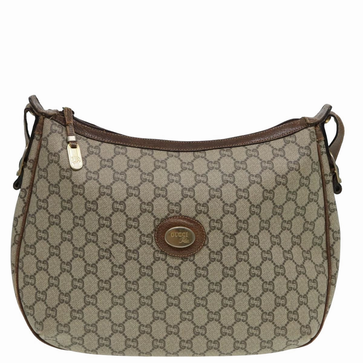 GUCCI GG PLUS Canvas Shoulder Bag PVC Leather Beige  th5152