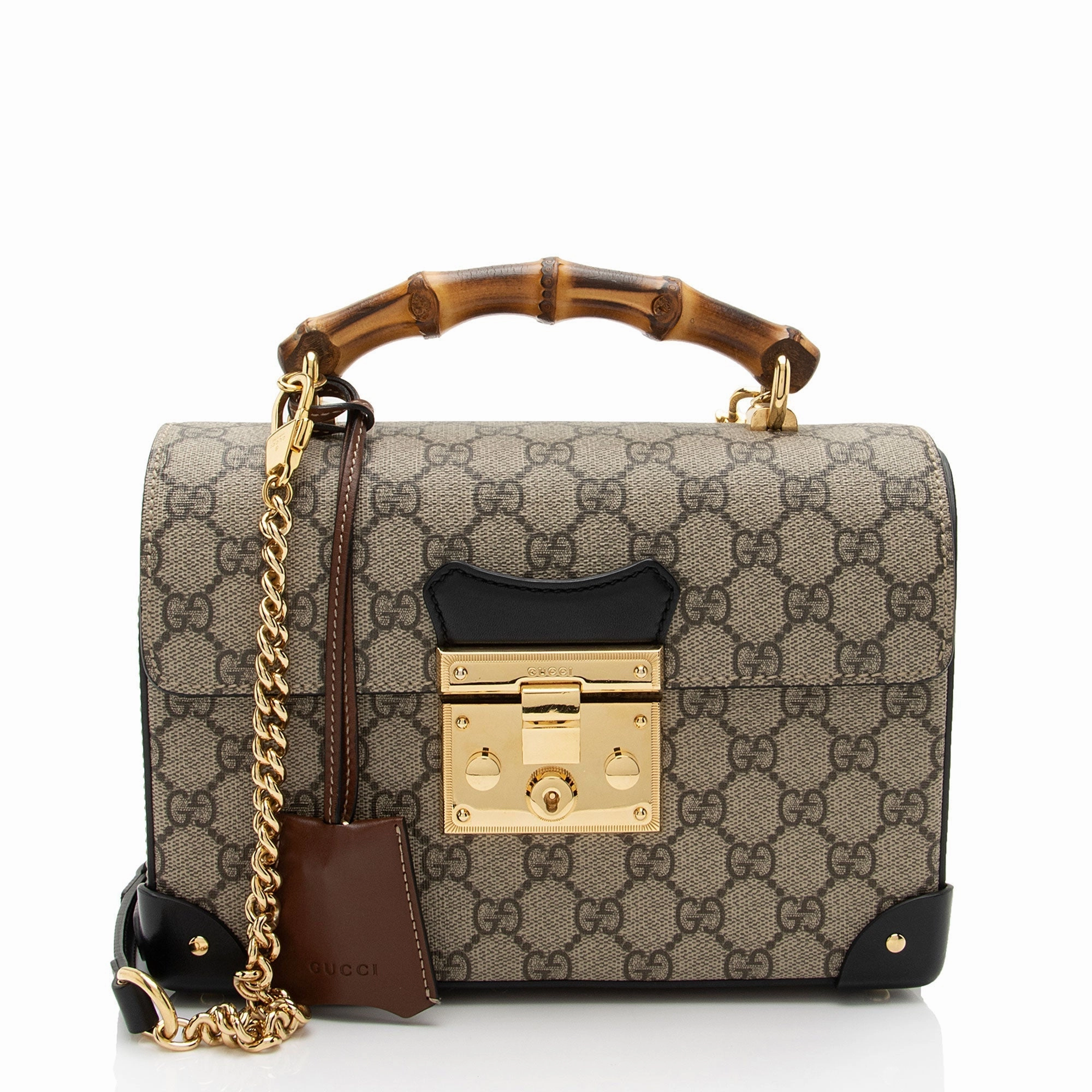 Gucci GG Supreme Bamboo Padlock Top Handle Shoulder Bag (SHF-hs3Epm)