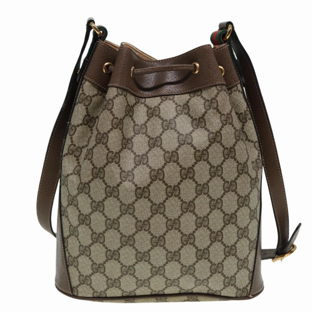GUCCI GG Supreme Drawstring Bag Web Sherry Line Shoulder Bag PVC   86555