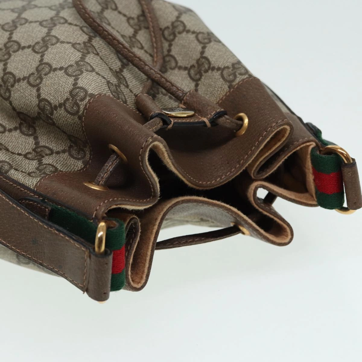 GUCCI GG Supreme Drawstring Bag Web Sherry Line Shoulder Bag PVC   86555