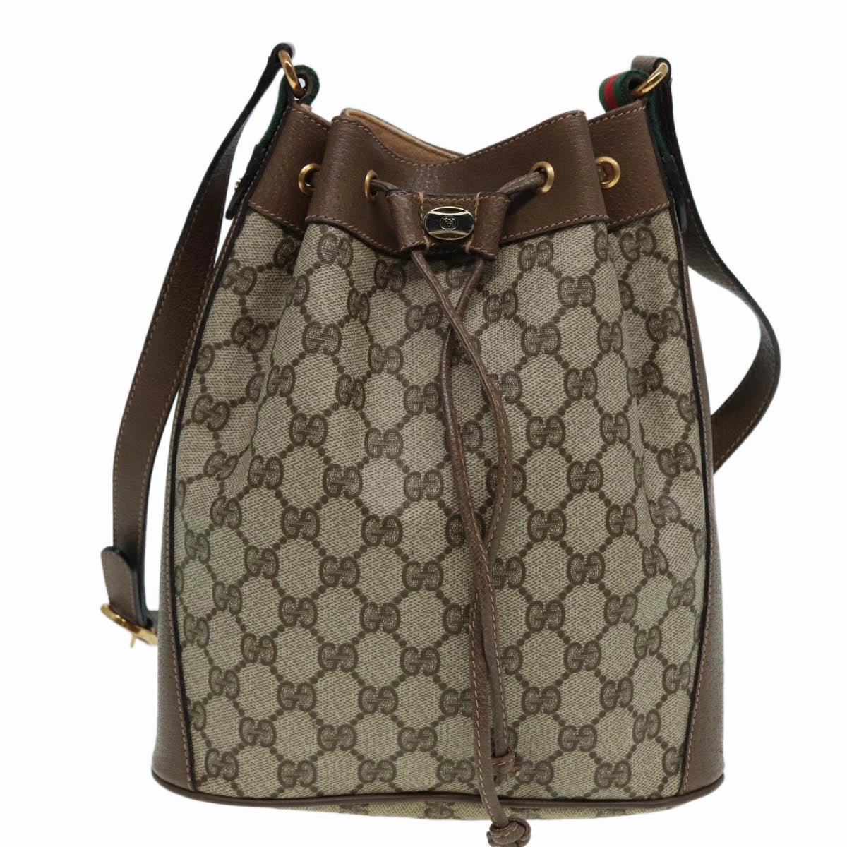GUCCI GG Supreme Drawstring Bag Web Sherry Line Shoulder Bag PVC   86555