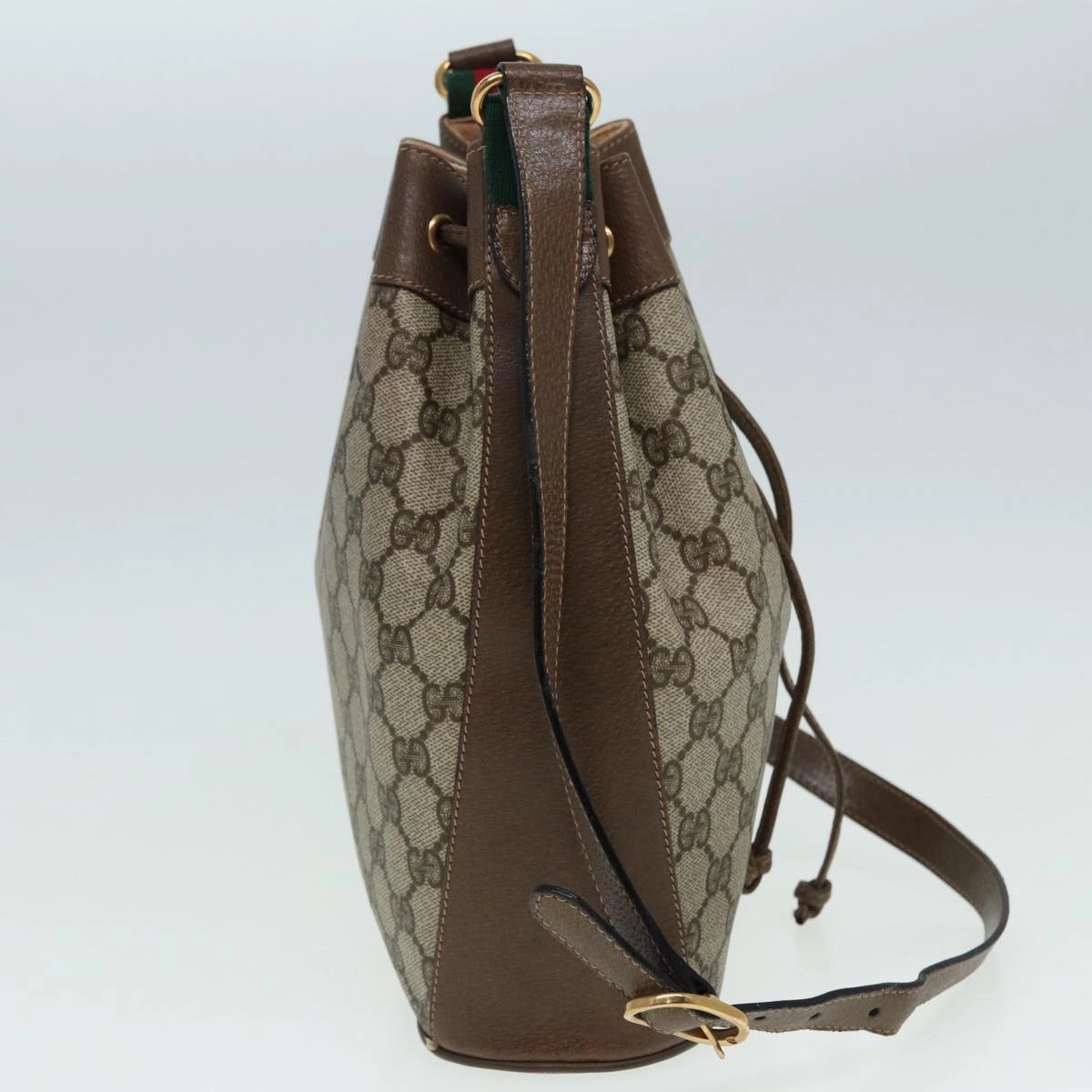 GUCCI GG Supreme Drawstring Bag Web Sherry Line Shoulder Bag PVC   86555