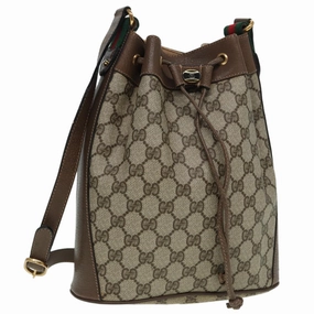 GUCCI GG Supreme Drawstring Bag Web Sherry Line Shoulder Bag PVC   86555