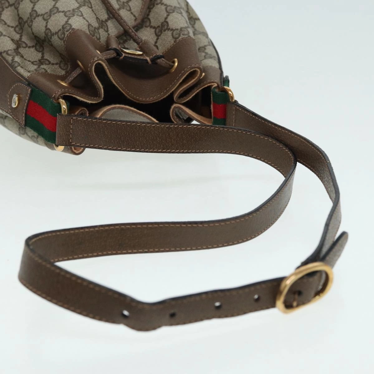 GUCCI GG Supreme Drawstring Bag Web Sherry Line Shoulder Bag PVC   86555