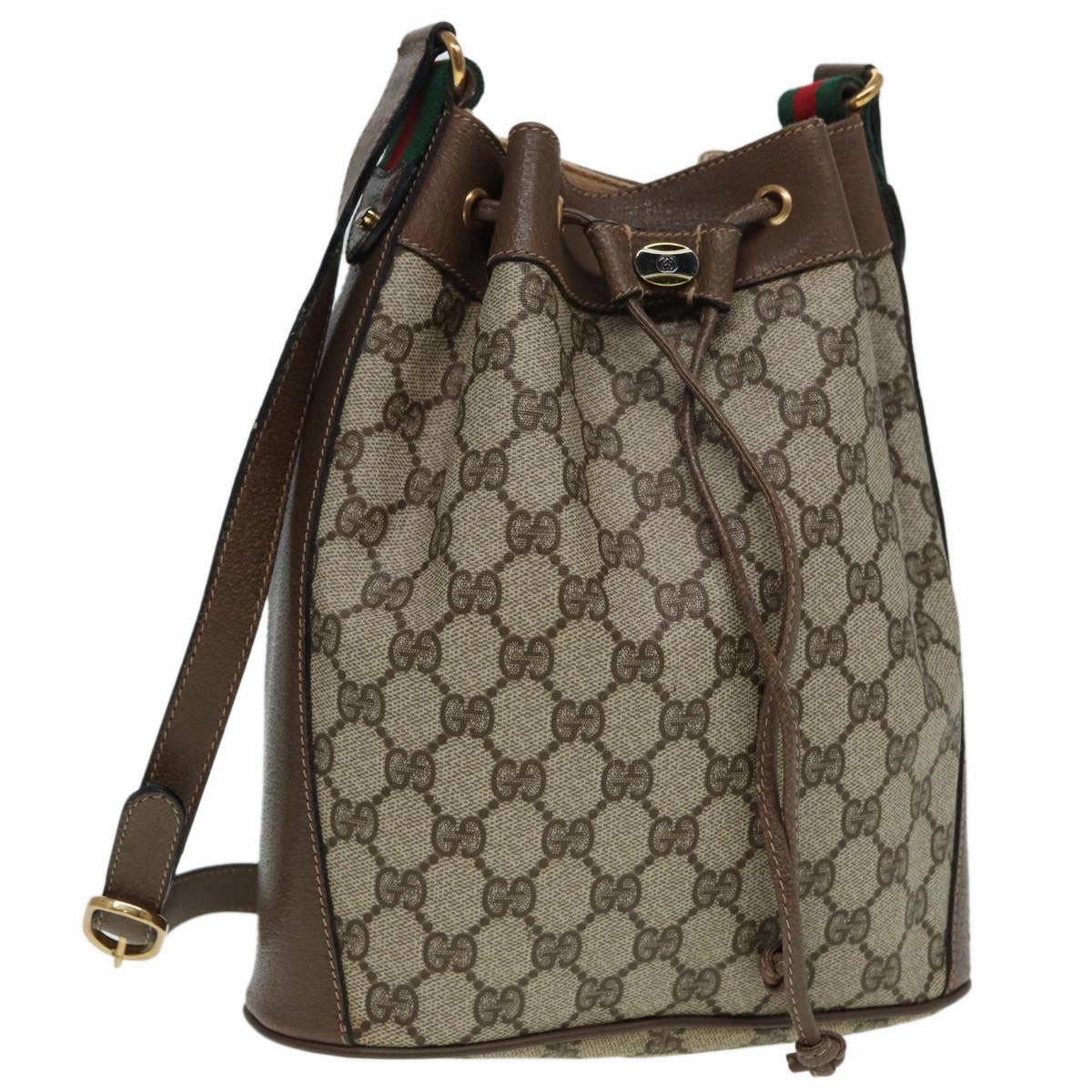 GUCCI GG Supreme Drawstring Bag Web Sherry Line Shoulder Bag PVC   86555