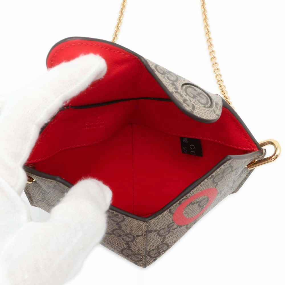 GUCCI GG Supreme Heart LOVE ChainShoulder Red/Beige678131 PVC Coated Canvas Size Small