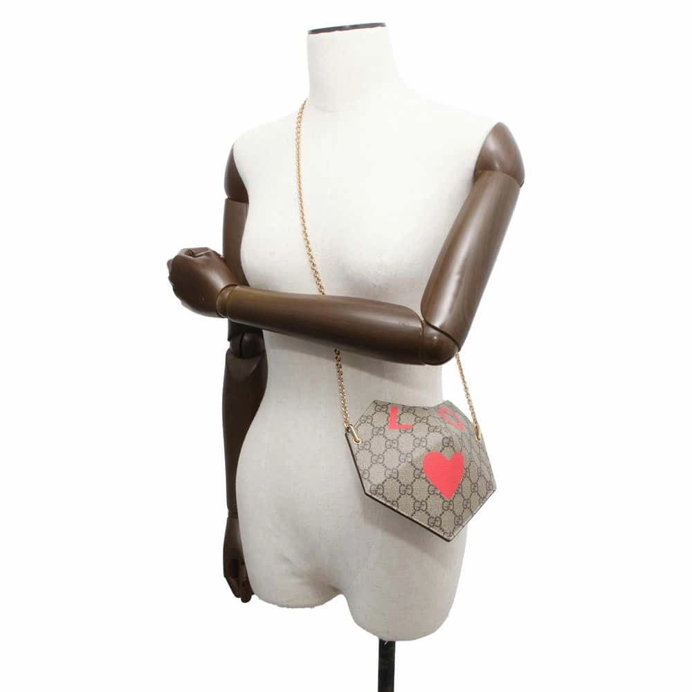 GUCCI GG Supreme Heart LOVE ChainShoulder Red/Beige678131 PVC Coated Canvas Size Small