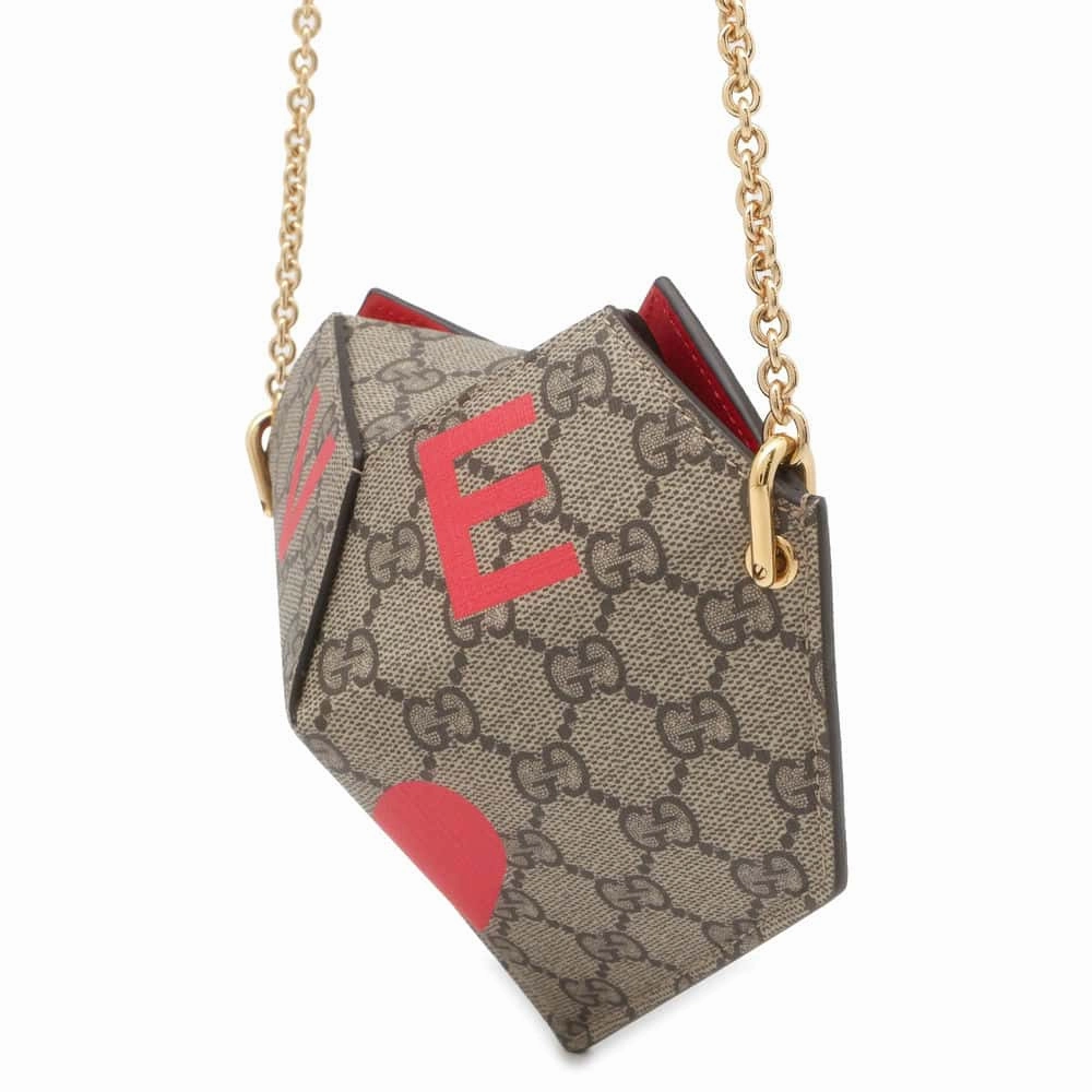 GUCCI GG Supreme Heart LOVE ChainShoulder Red/Beige678131 PVC Coated Canvas Size Small