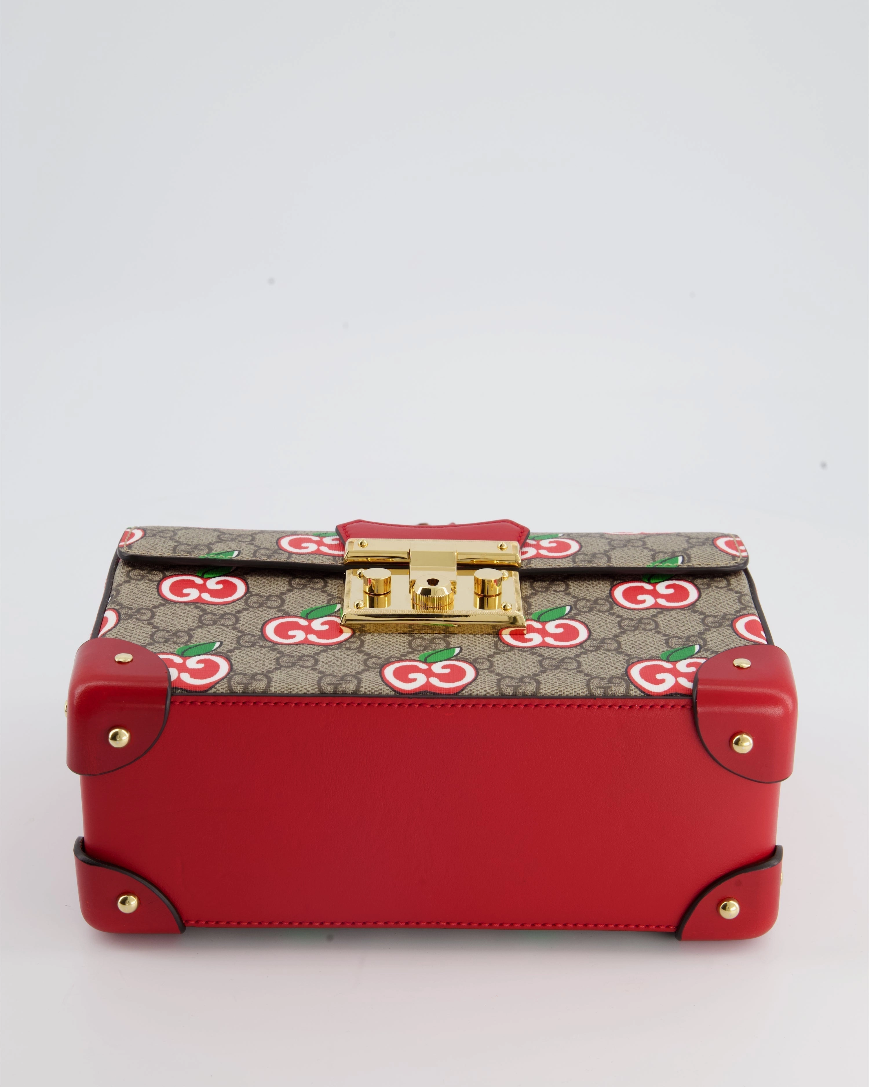 Gucci GG Supreme Padlock Apple Monogram Shoulder Bag with Bamboo Handle and Gold Hardware