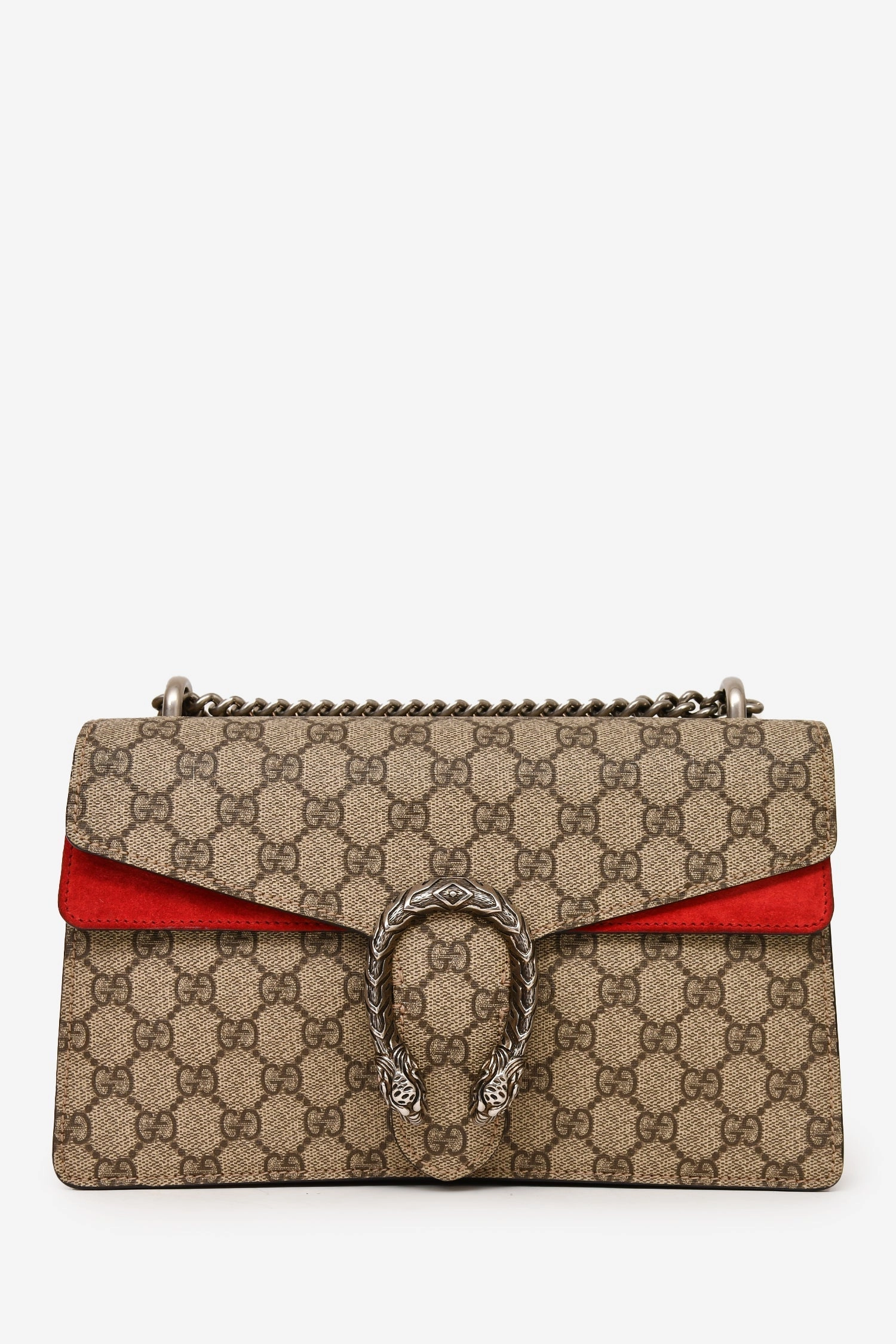 Gucci GG Supreme/Red Canvas/Suede Leather Small Dionysus Shoulder Bag