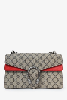 Gucci GG Supreme/Red Suede Small Dionysus Shoulder Bag