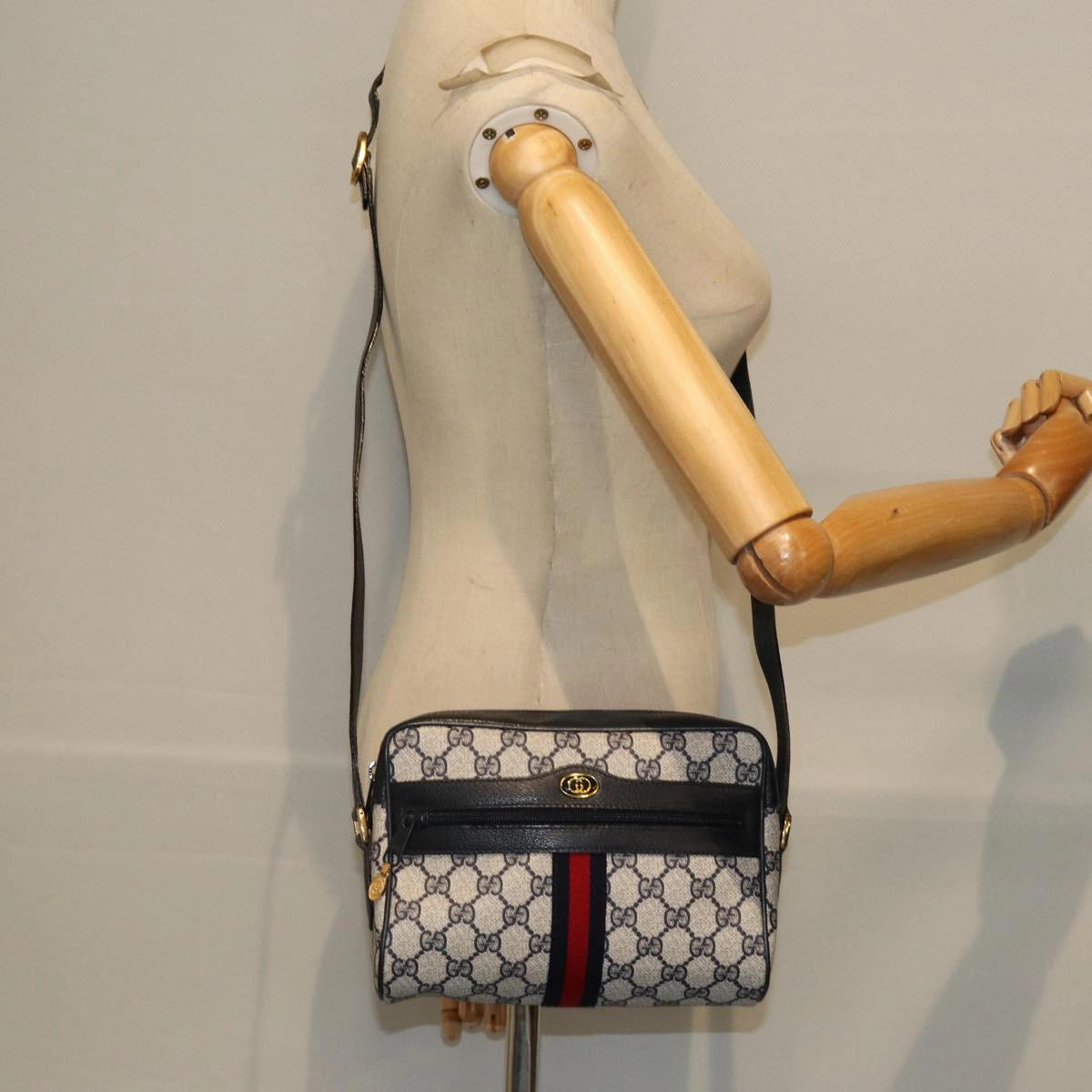 GUCCI GG Supreme Sherry Line Shoulder Bag PVC Navy Red 56 02 004  am6288