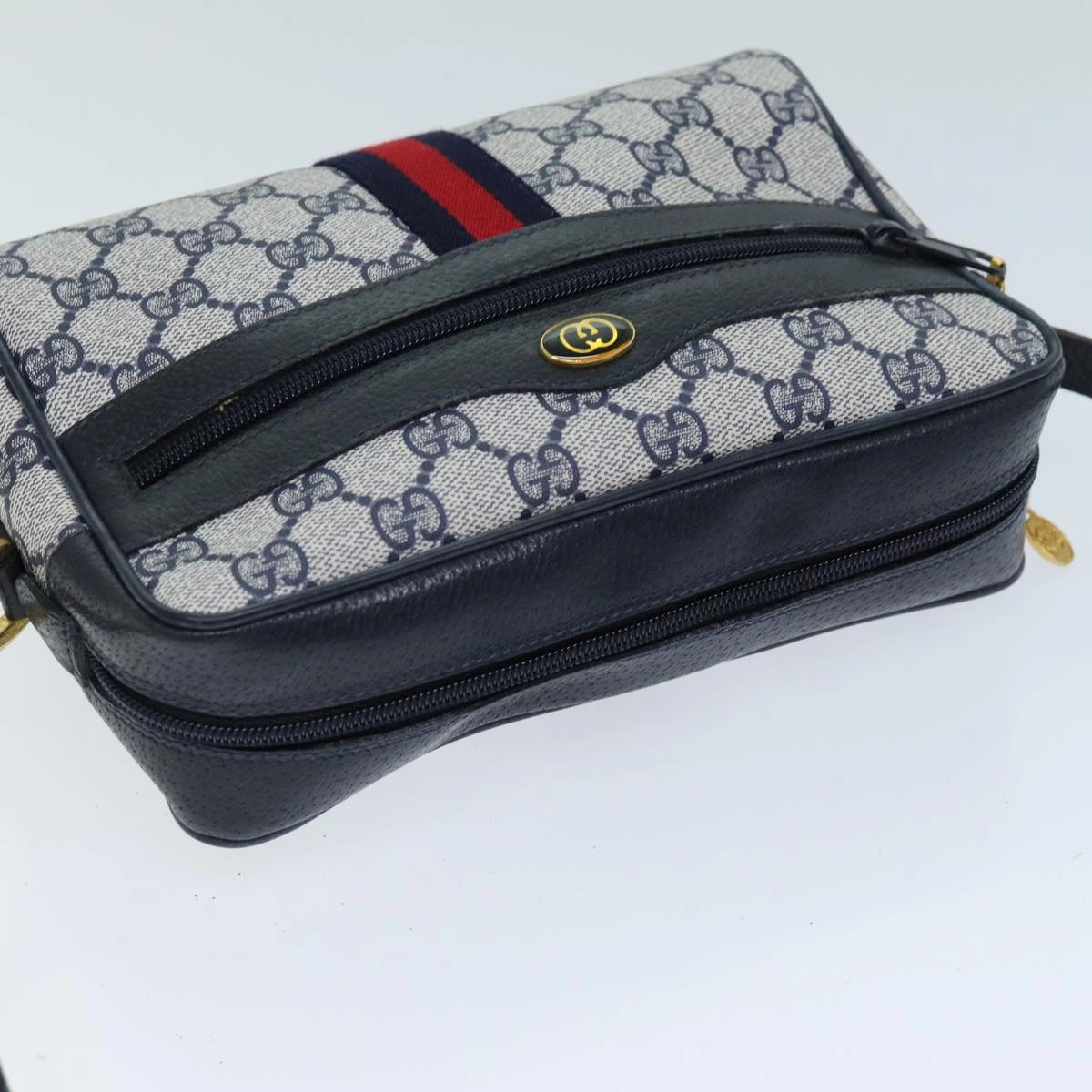 GUCCI GG Supreme Sherry Line Shoulder Bag PVC Navy Red 56 02 004  am6288