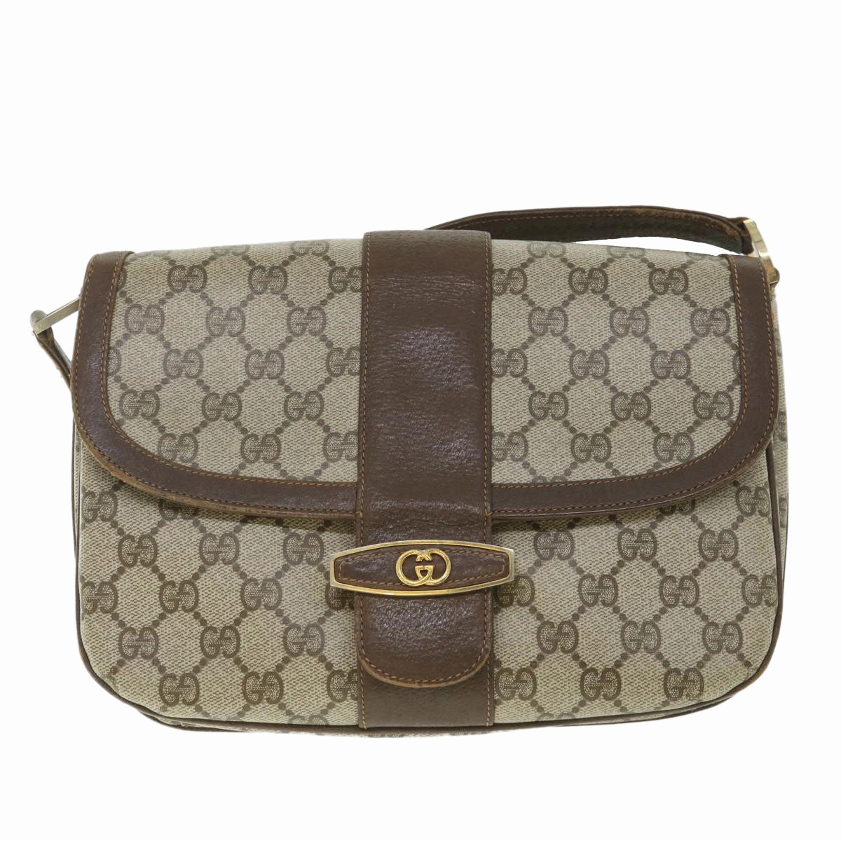 GUCCI GG Supreme Shoulder Bag PVC Leather Beige  56773