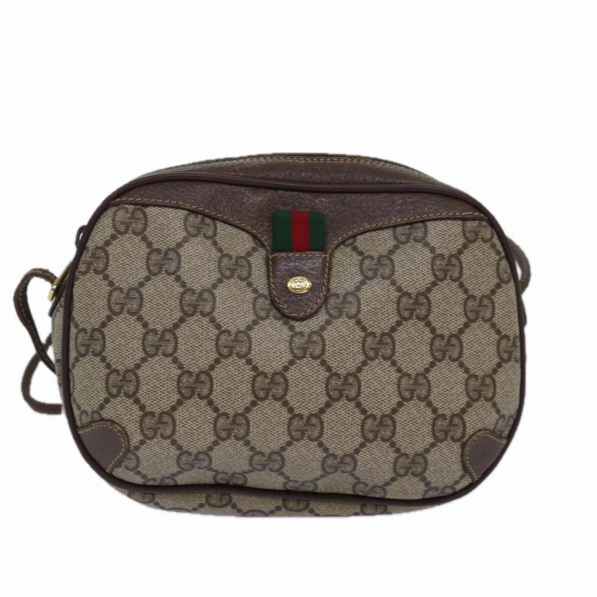 GUCCI GG Supreme Shoulder Bag PVC Leather Beige Red gold 89 02 066  84564