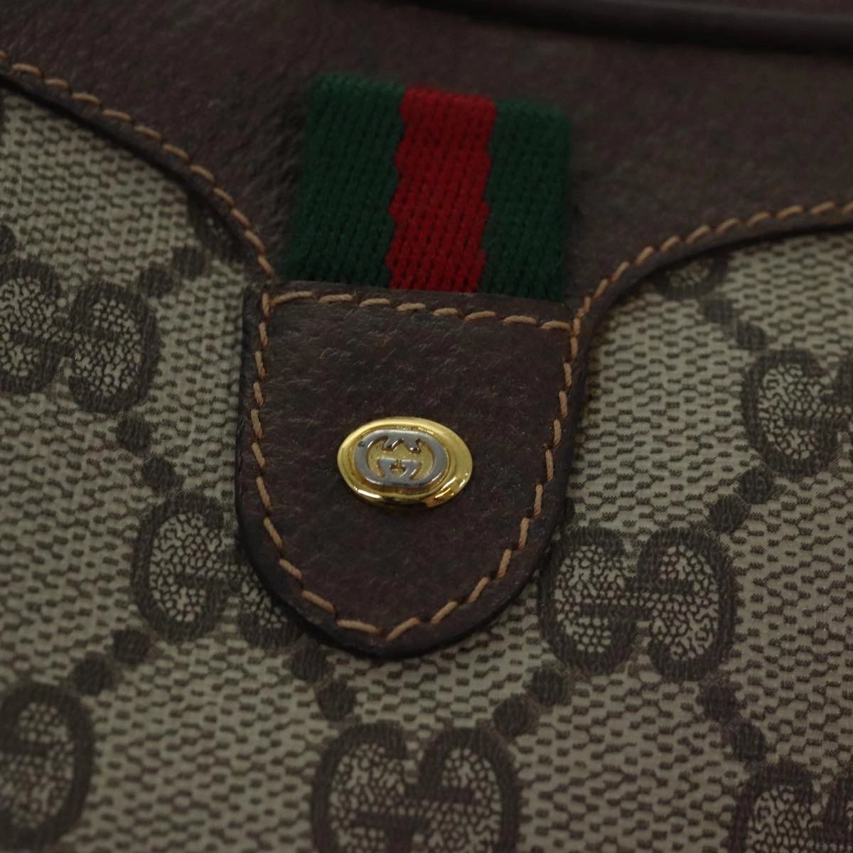 GUCCI GG Supreme Shoulder Bag PVC Leather Beige Red gold 89 02 066  84564