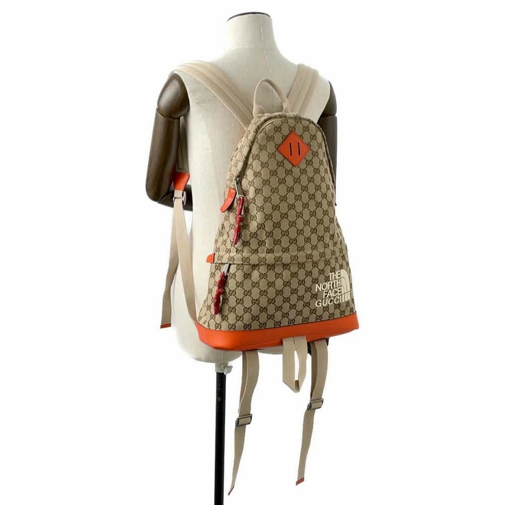 GUCCI GG Supreme The North Face Collaboration Backpack Beige/Orange650288 Canvas Leather