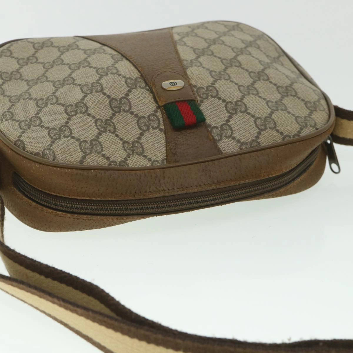 GUCCI GG Supreme Web Sherry Line Shoulder Bag Beige Red 89 01 034  bs9010
