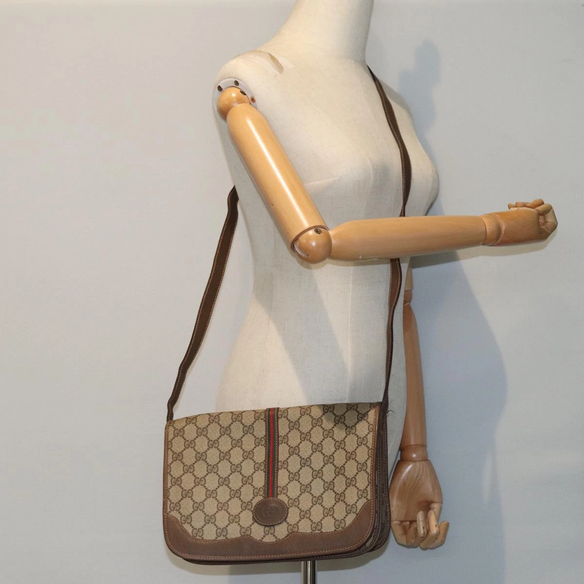 GUCCI GG Supreme Web Sherry Line Shoulder Bag PVC Beige 001 066 0551  79640