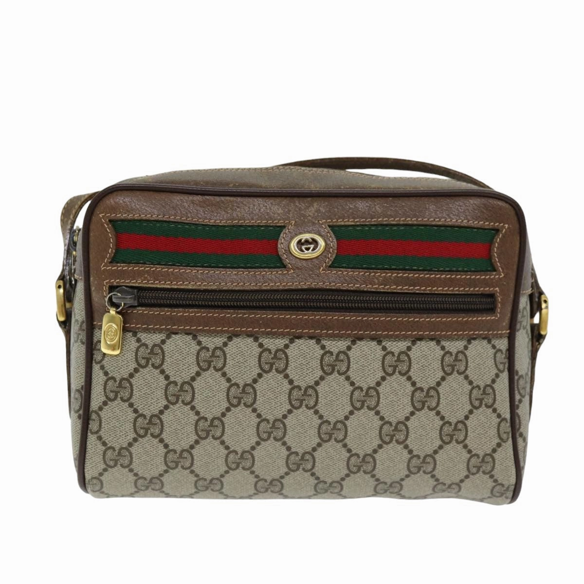 GUCCI GG Supreme Web Sherry Line Shoulder Bag PVC Beige 56 02 087  74416