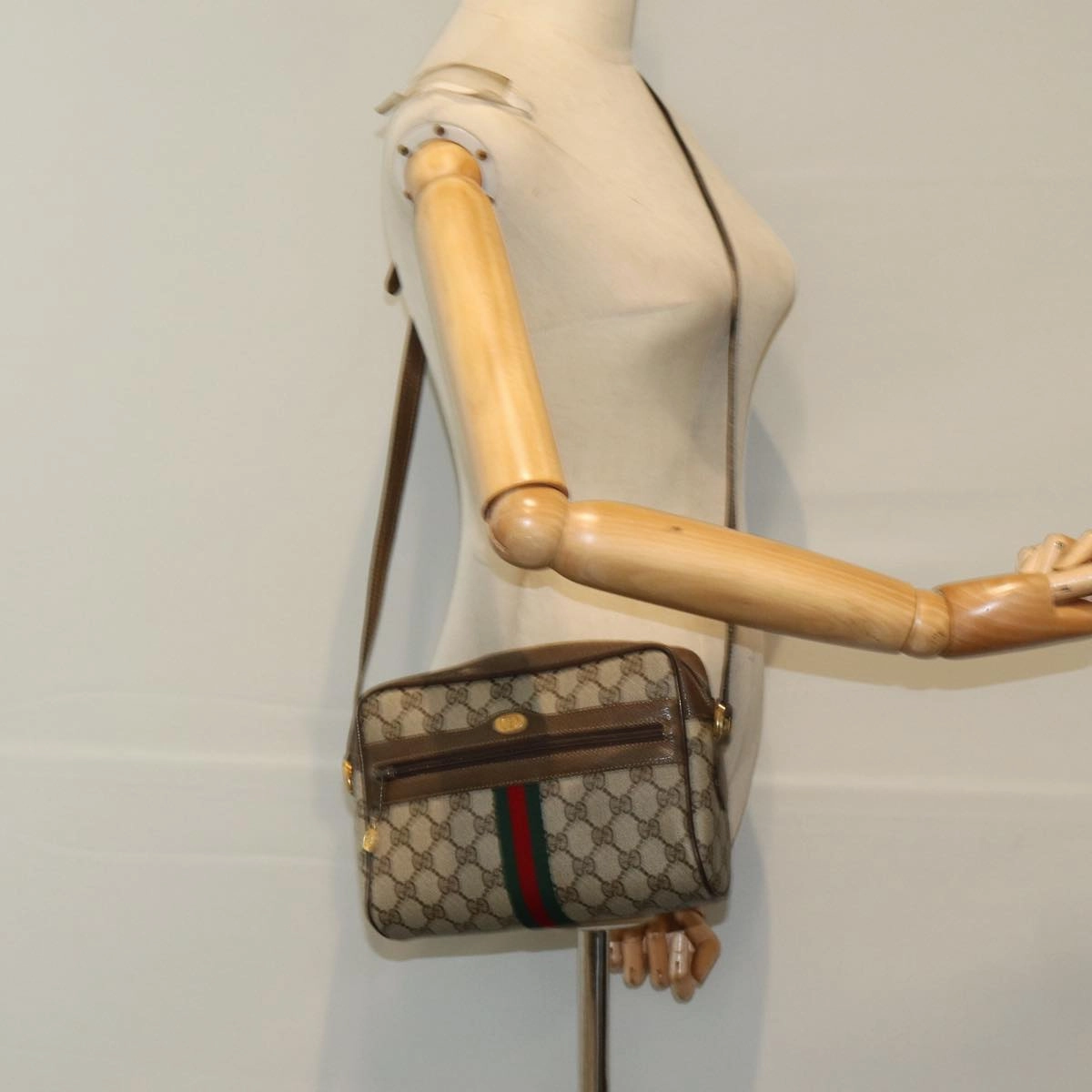GUCCI GG Supreme Web Sherry Line Shoulder Bag PVC Beige 904 02 004  83660