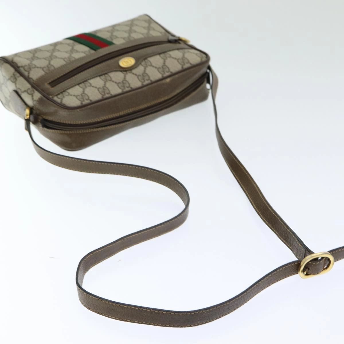GUCCI GG Supreme Web Sherry Line Shoulder Bag PVC Beige 904 02 004  83660