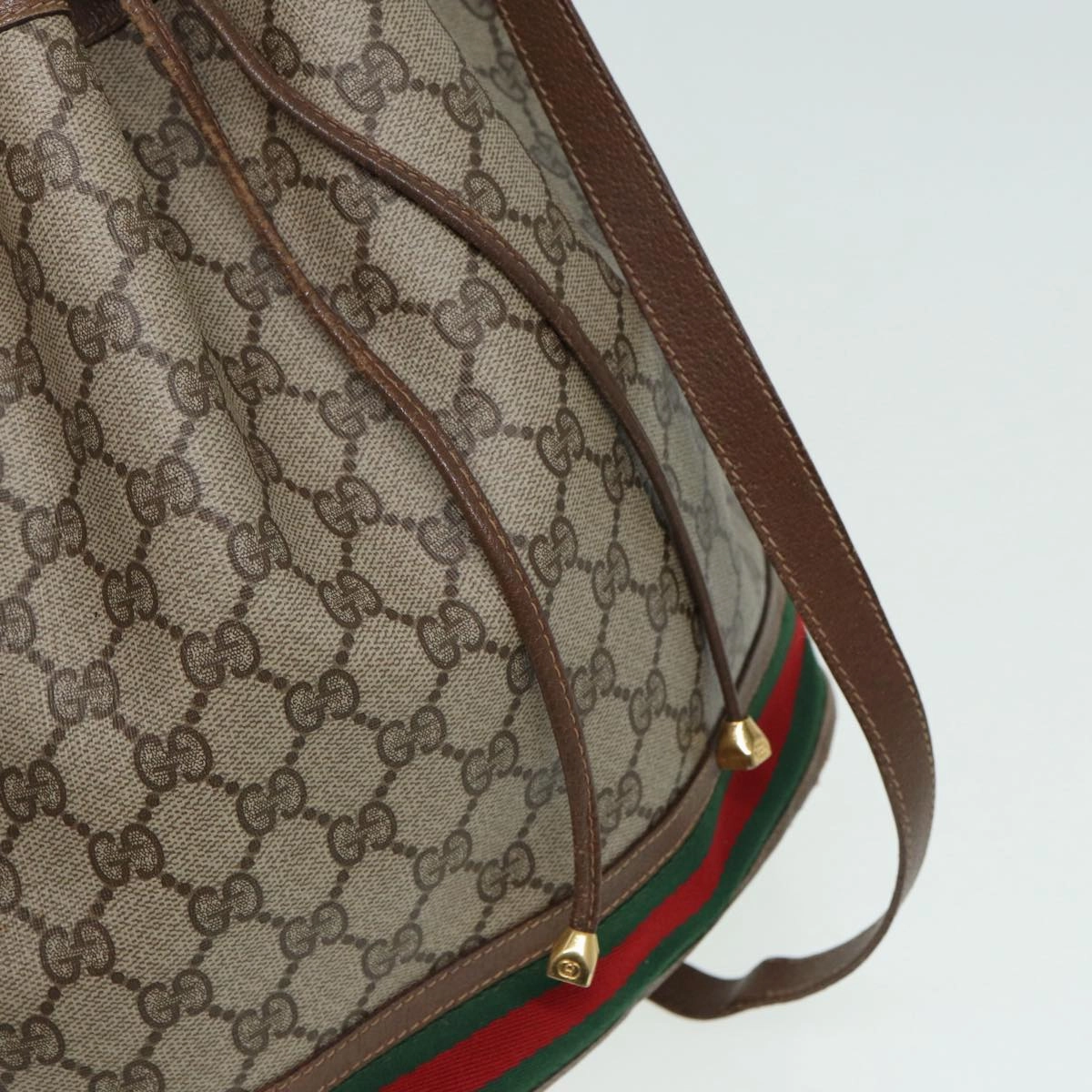 GUCCI GG Supreme Web Sherry Line Shoulder Bag PVC Beige Gold  85474