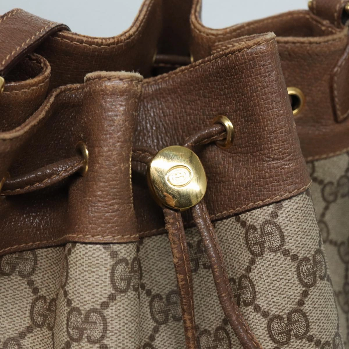 GUCCI GG Supreme Web Sherry Line Shoulder Bag PVC Beige Gold  85474
