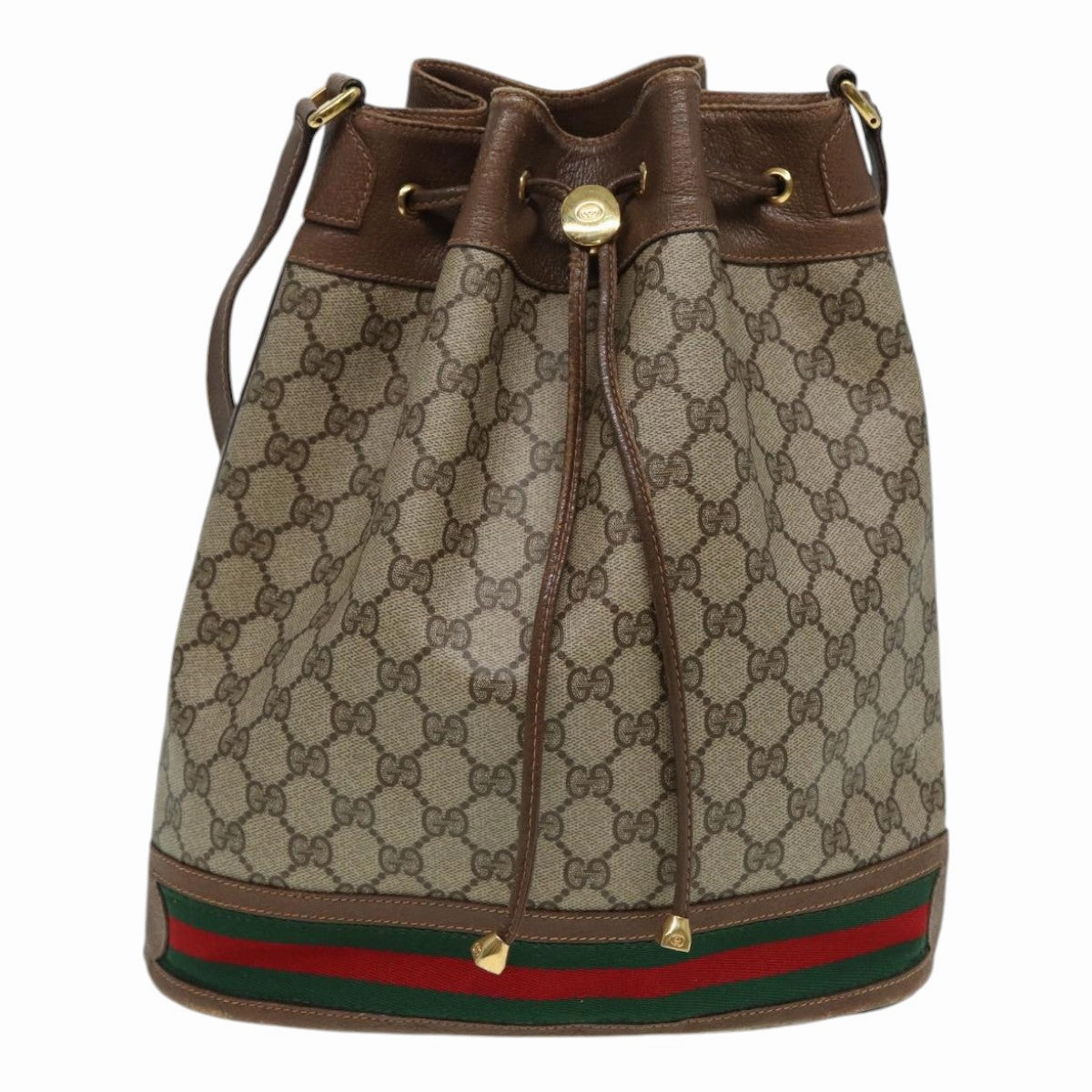 GUCCI GG Supreme Web Sherry Line Shoulder Bag PVC Beige Gold  85474