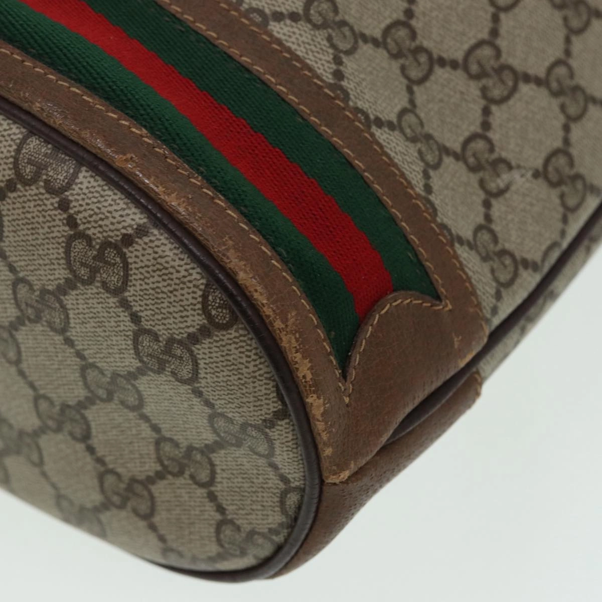 GUCCI GG Supreme Web Sherry Line Shoulder Bag PVC Beige Gold  85474