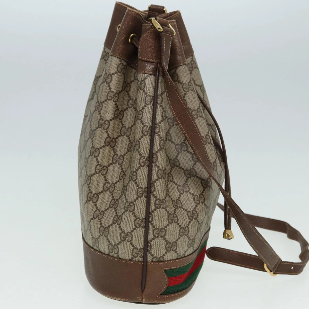 GUCCI GG Supreme Web Sherry Line Shoulder Bag PVC Beige Gold  85474