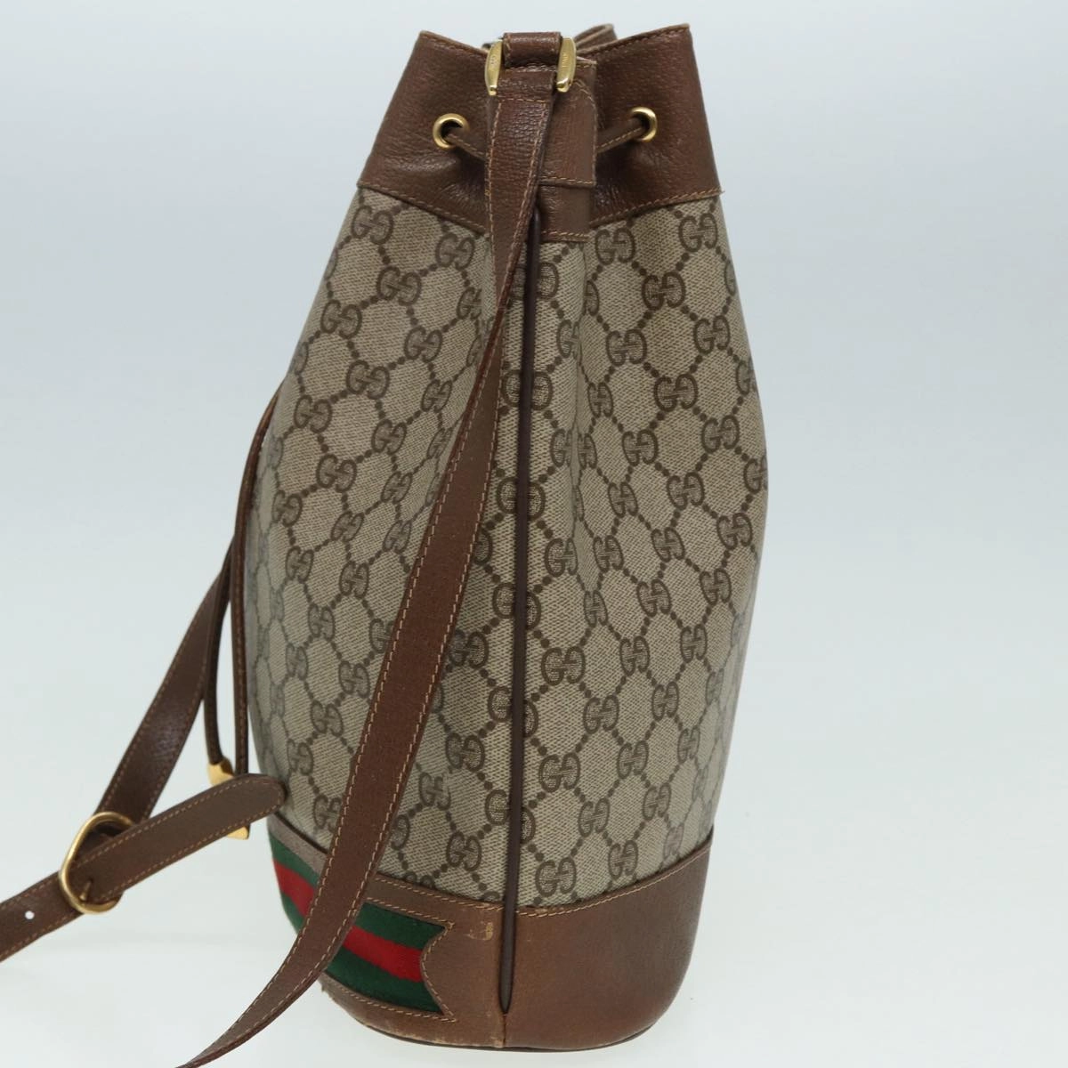 GUCCI GG Supreme Web Sherry Line Shoulder Bag PVC Beige Gold  85474