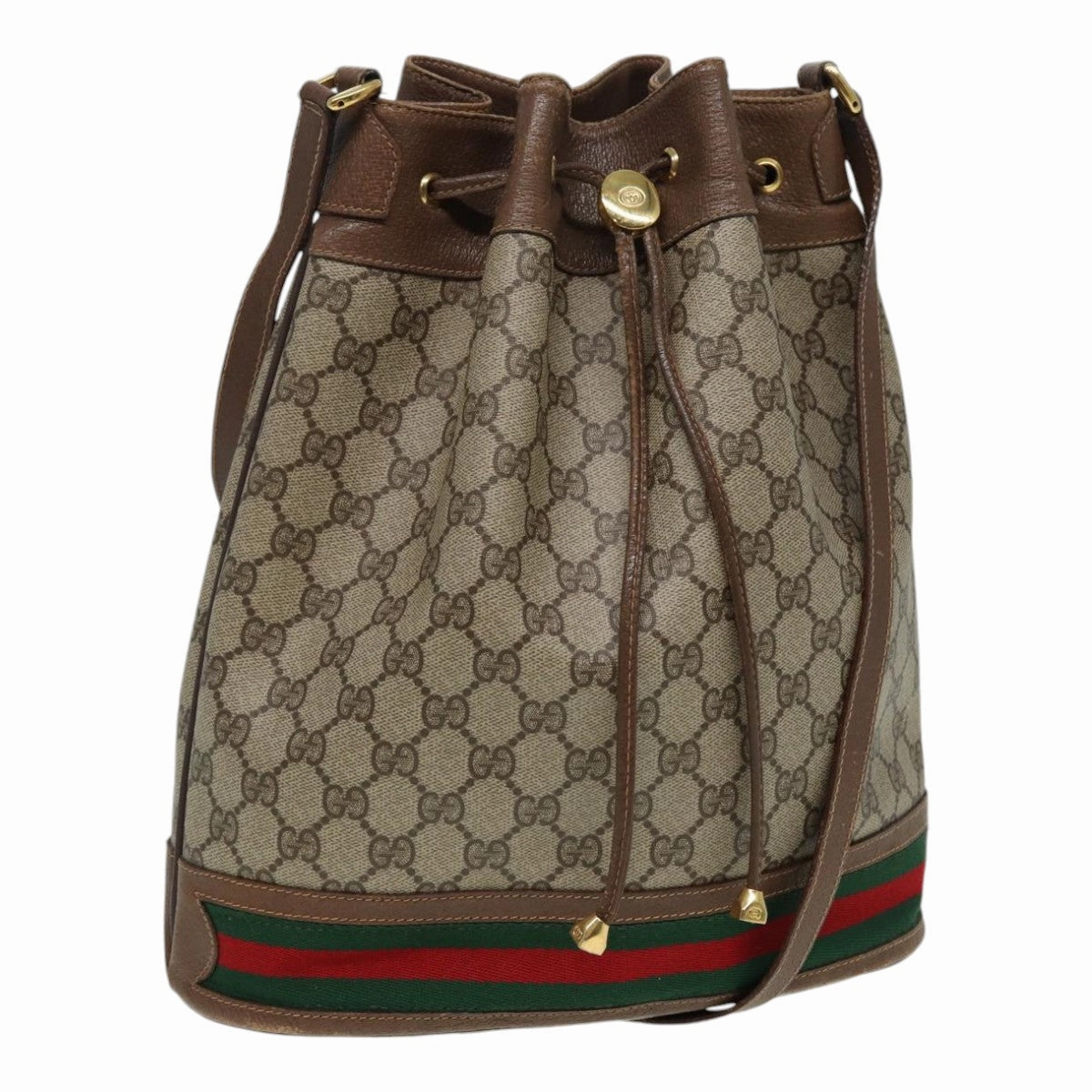GUCCI GG Supreme Web Sherry Line Shoulder Bag PVC Beige Gold  85474