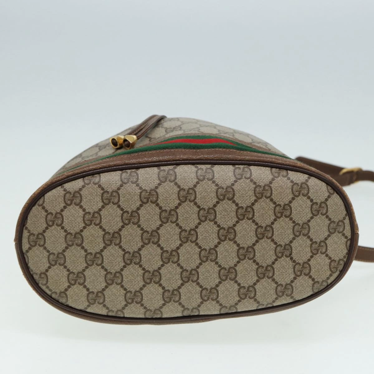 GUCCI GG Supreme Web Sherry Line Shoulder Bag PVC Beige Gold  85474