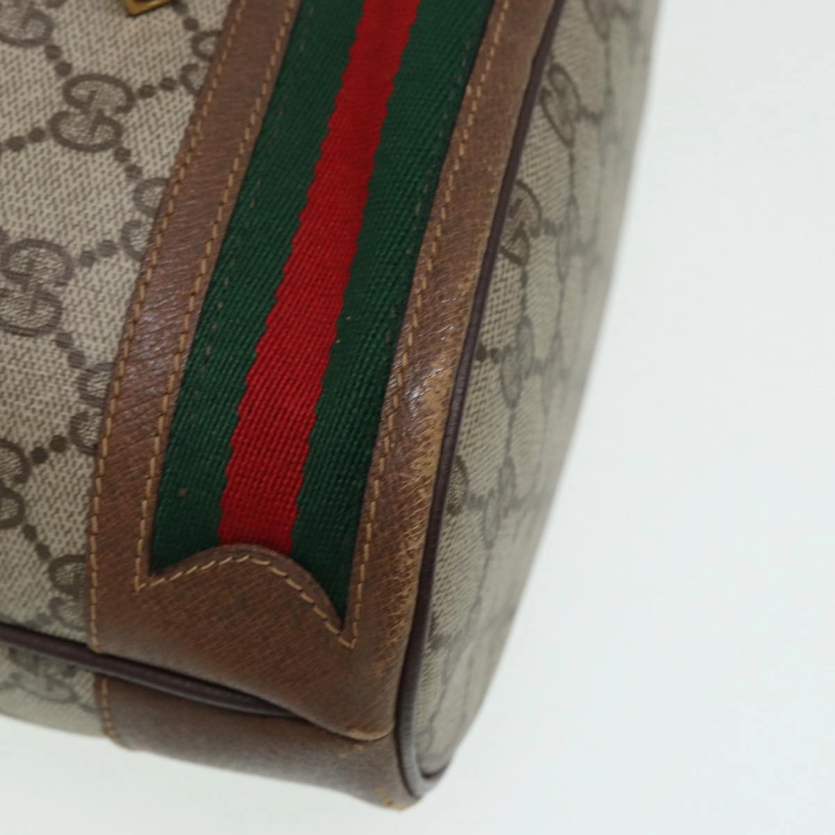 GUCCI GG Supreme Web Sherry Line Shoulder Bag PVC Beige Gold  85474