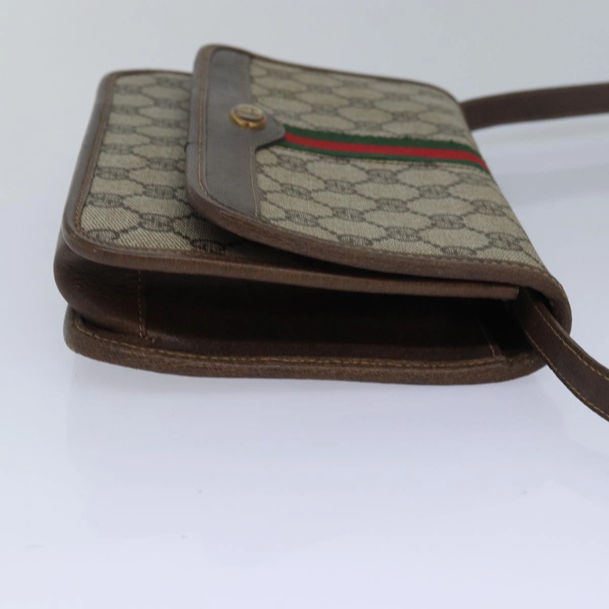 GUCCI GG Supreme Web Sherry Line Shoulder Bag PVC Leather Beige Red  81049