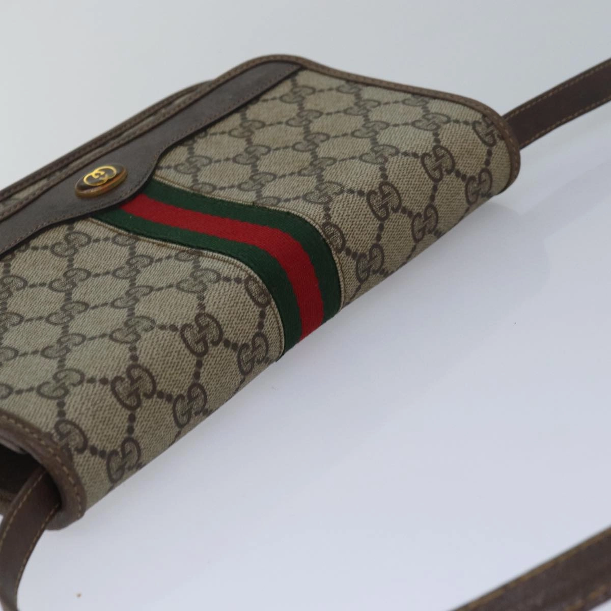 GUCCI GG Supreme Web Sherry Line Shoulder Bag PVC Leather Beige Red  81049