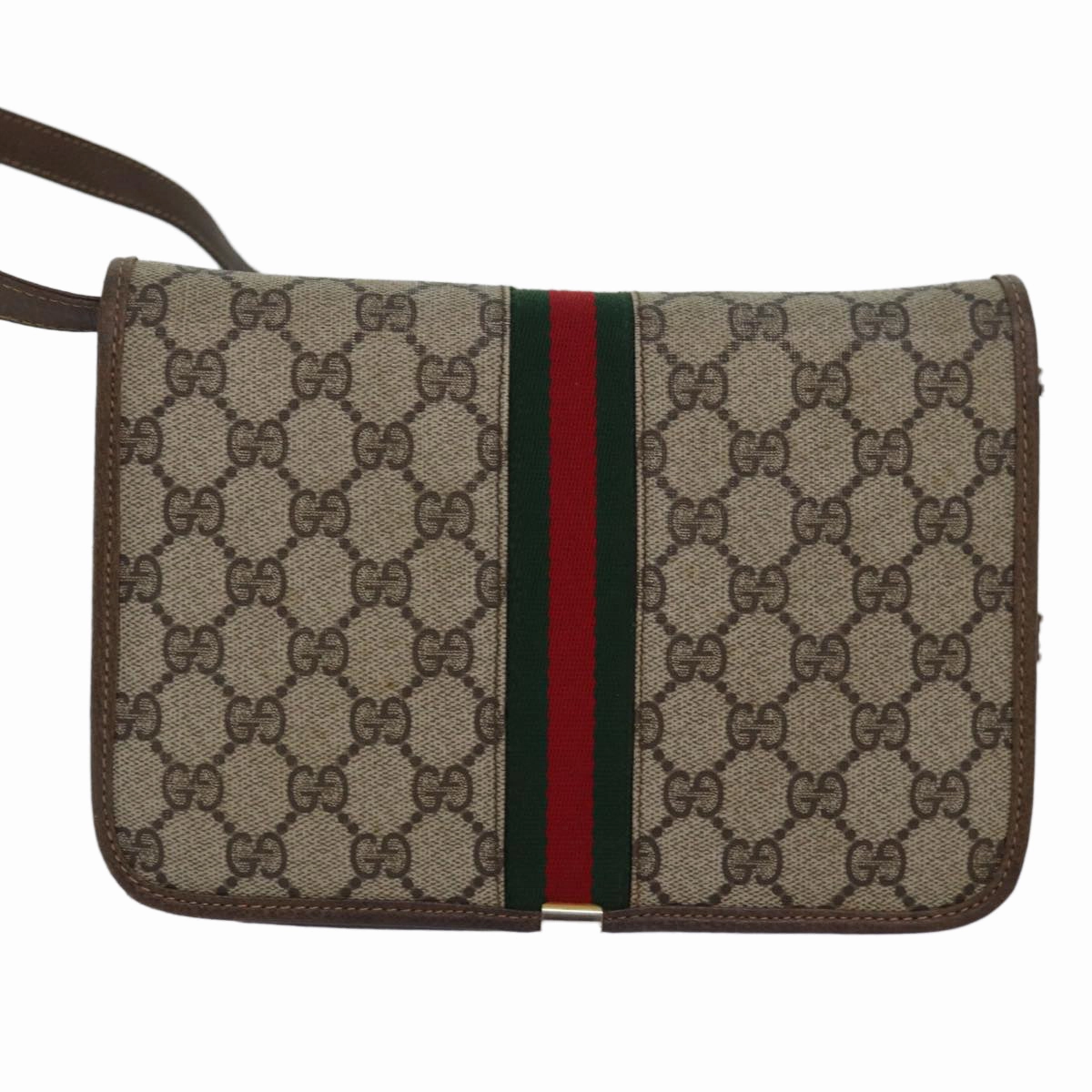 GUCCI GG Supreme Web Sherry Line Shoulder Bag PVC Leather Beige Red  81049