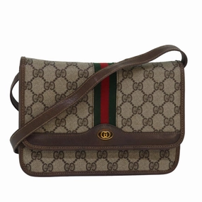 GUCCI GG Supreme Web Sherry Line Shoulder Bag PVC Leather Beige Red  81049