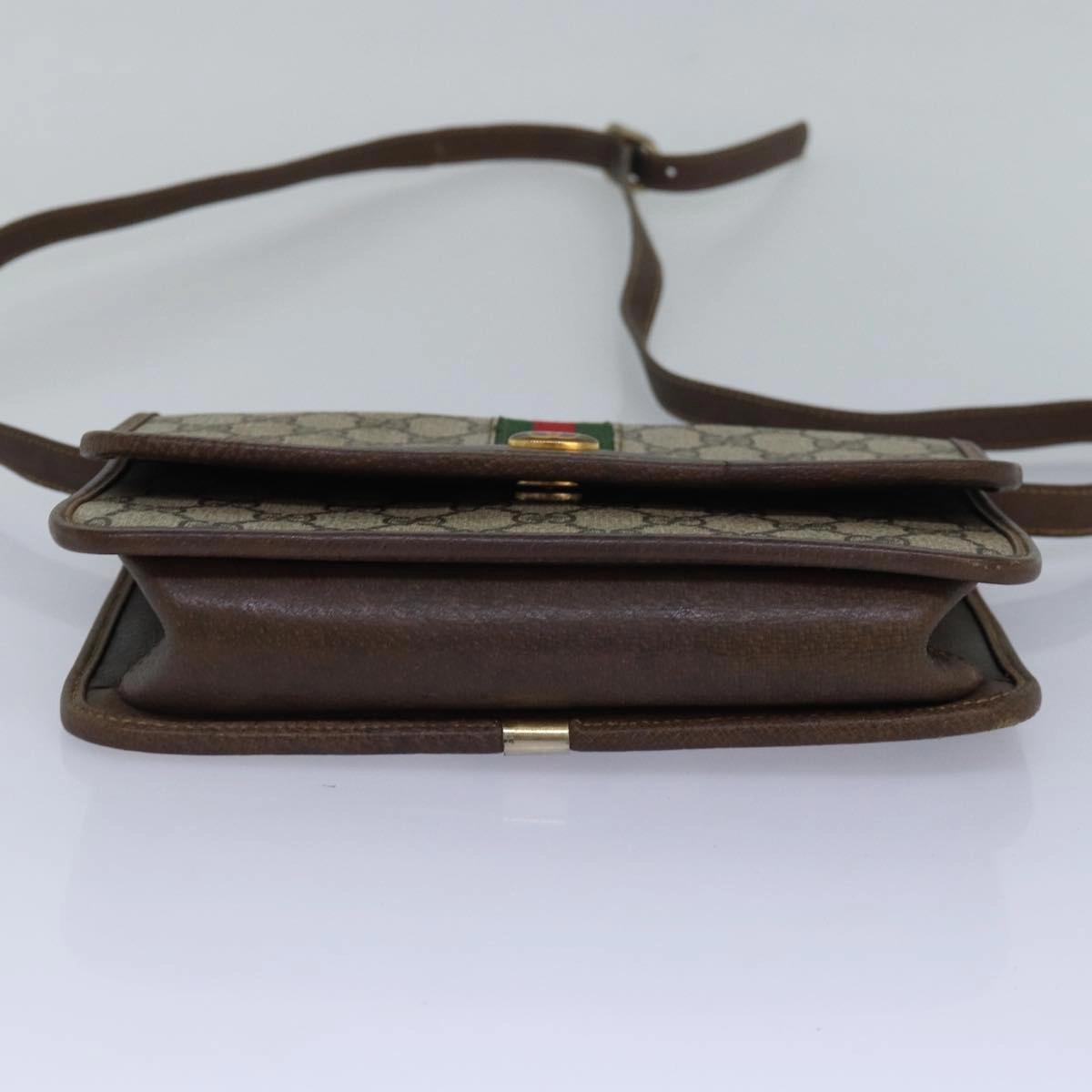 GUCCI GG Supreme Web Sherry Line Shoulder Bag PVC Leather Beige Red  81049