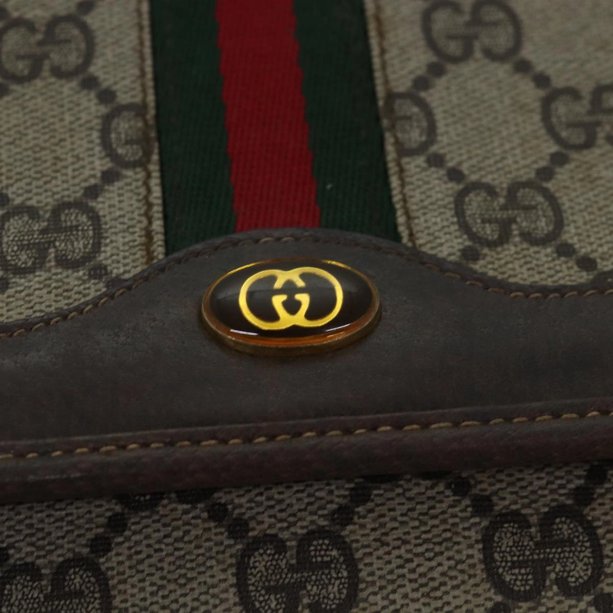 GUCCI GG Supreme Web Sherry Line Shoulder Bag PVC Leather Beige Red  81049